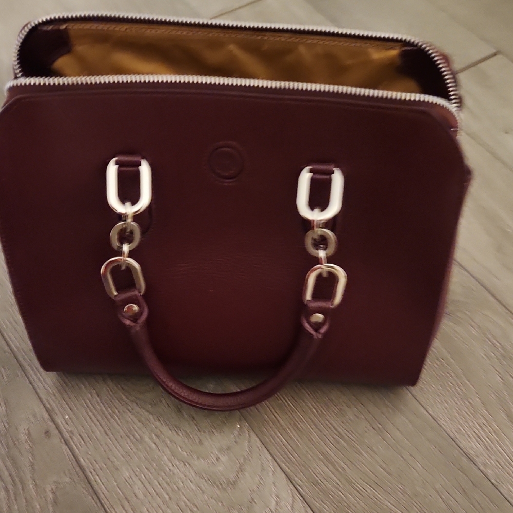 Brown Shoulder Bag with Structured Shape and Silver Hardware